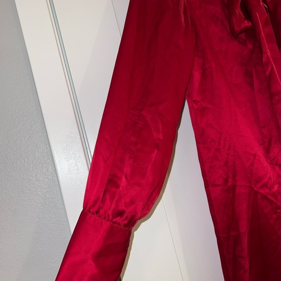 Nili Lotan Red Silk Satin Tie Front Dress 100% Luxe Long Sleeve Women's Small - Picture 5 of 7